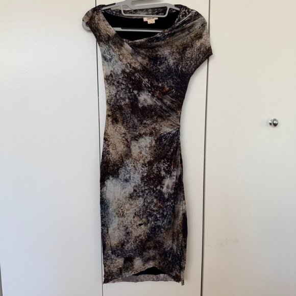 Helmut Lang Assymetrical Bodycon Graphic print Dress - Picture 1 of 7